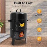 Panggangan 3-in-1 84 cm dengan Termometer yang Dapat Disesuaikan Jaring Karbon Lapisan Ganda dan Steamer untuk Pengasapan dan Rebusan